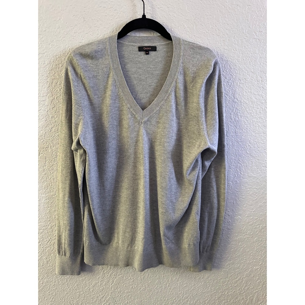 Quince Womens Cotton Cashmere V-Neck Sweater Heather Grey Size M LB30117